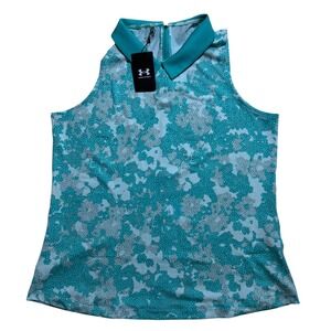 Under Armour UA Zinger Rise Golf Polo Women XL Teal New Sleeveless Fitted Top